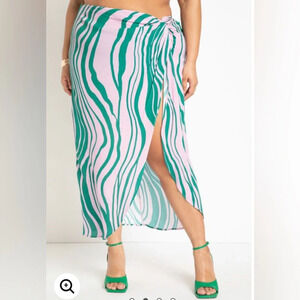 Gabi Fresh Swim ELOQUII Twist Front Coverup Skirt swirl purple green size 18/20